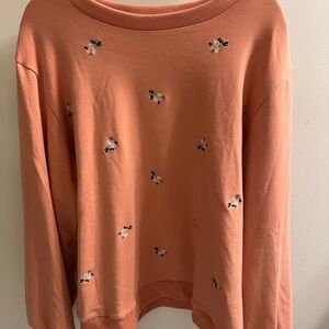 Lucy Avenue: Peach Floral Embroidered Sweatshirt